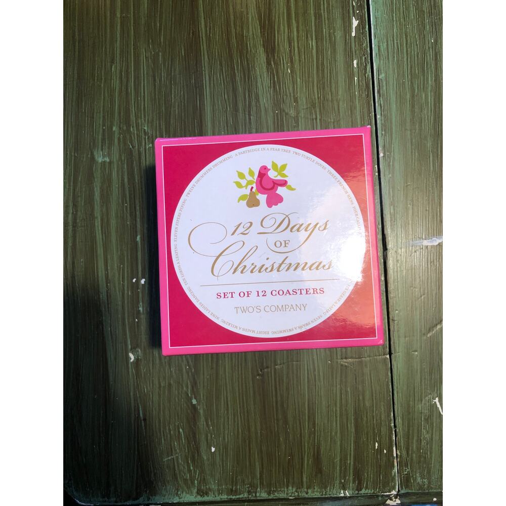 Two's Company NWOT 12 Days of Christmas Set of 12 Coasters Cork Backed